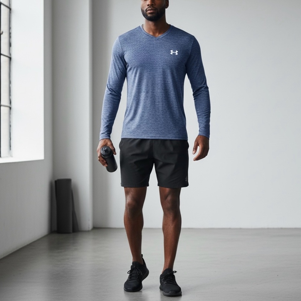 Under Armour UA Tech V-Neck Long Sleeve Shirt Size Medium Blue Gray